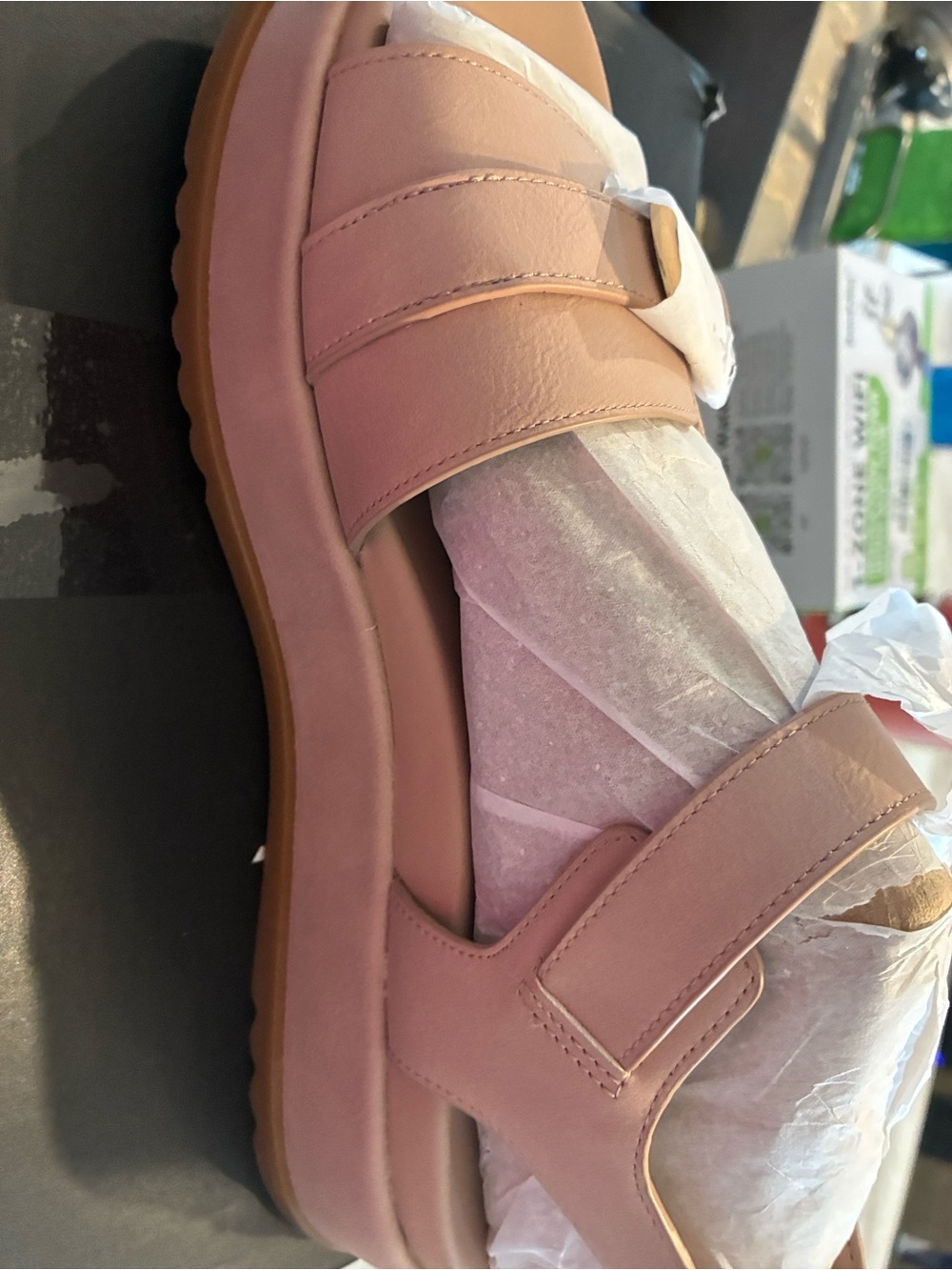 Women’s Blush Pink Platform Slide Sandal with Adjustable Strap